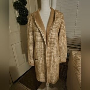 MAGASCHONI Gorgeous Camel Plaid Knee Length Hooded SweaterCoat Medium EXCELLENT!